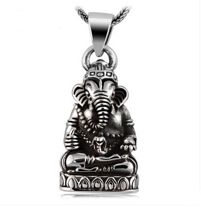 Thailand Silver Lucky Elephant Trunk Statue Necklace Pendant No Chain